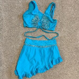 Dance Costume women’s M Blue Beaded two piece Set